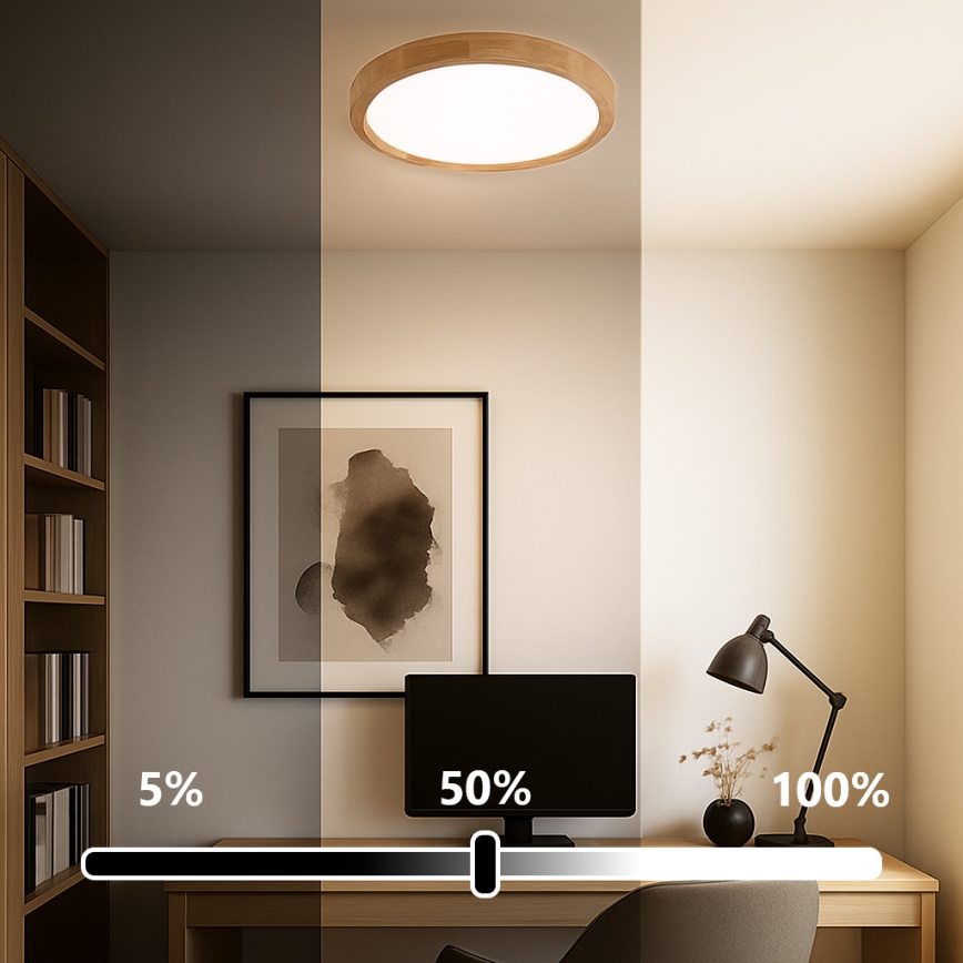 Brilagi - WOODROUND LED - himmennettävä kattovalaisin LED/30W/230V, 3000-6000K, Ø 40 cm, puu, CRI 90 + kaukosäädin