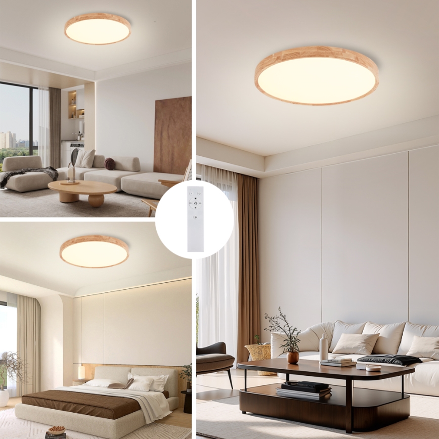 Brilagi - LED-himmennettävä kattovalaisin WOODROUND LED/40W/230V 3000-6000K halkaisija 60 cm puupintainen CRI 90 + kaukosäädin