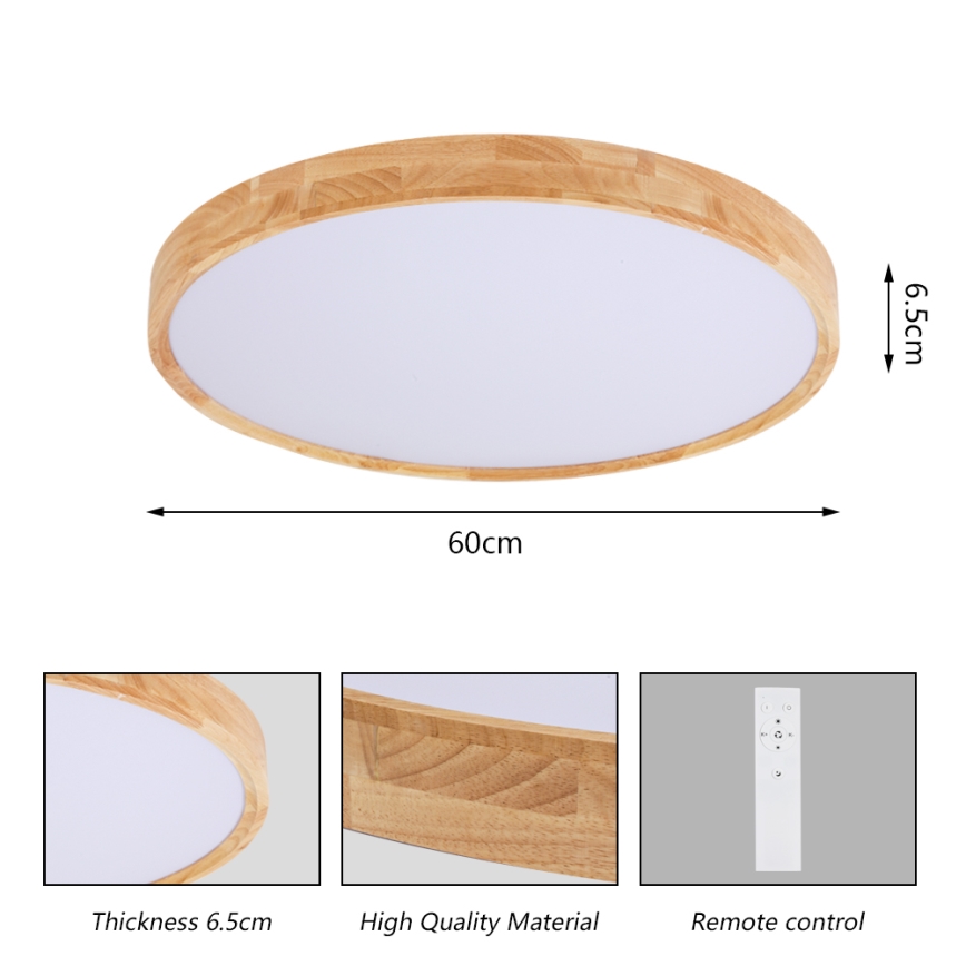 Brilagi - LED-himmennettävä kattovalaisin WOODROUND LED/40W/230V 3000-6000K halkaisija 60 cm puupintainen CRI 90 + kaukosäädin