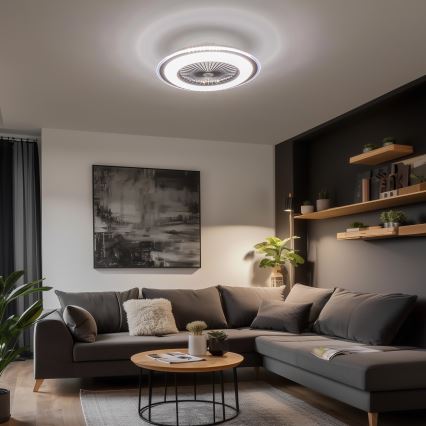 Brilagi - LED Himmennettävä valo tuulettimella RONDA LED/48W/230V 3000-6000K musta + kaukosäädin