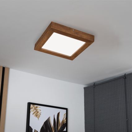 Brilagi - Himmennettävä kylpyhuoneen LED-kattovalaisin WOODY FRAME LED/24W/230V tammi kirsikka 30x30 cm 3000-6000K IP44 + kauko-ohjaus