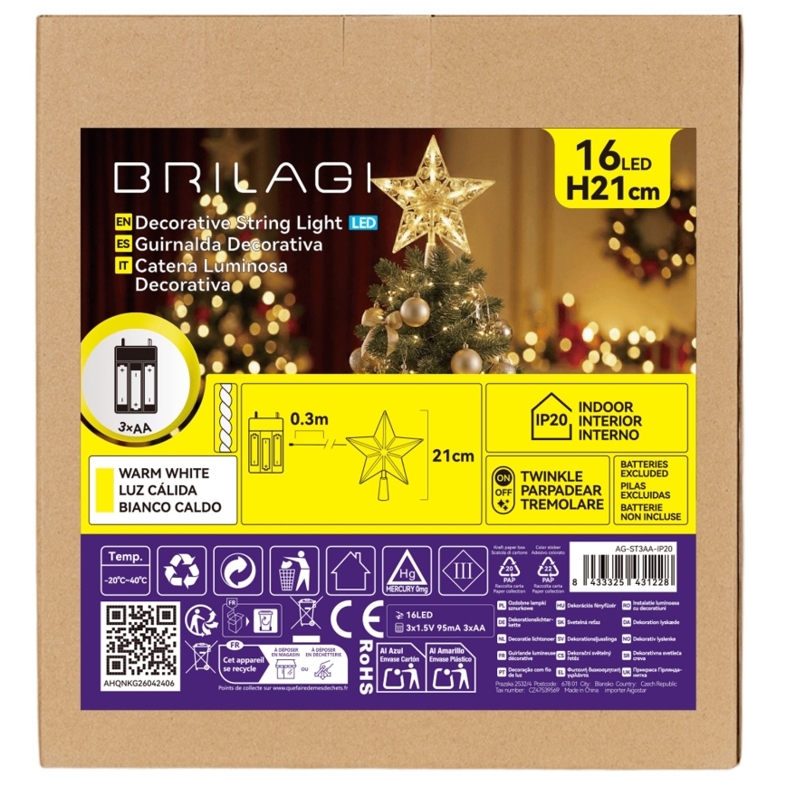 BRILAGI - LED joulukoriste LED/3xAA 21 cm tähti lämmin valkoinen