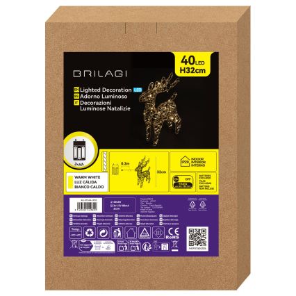 BRILAGI - LED joulukoriste LED/3xAA 32 cm poro lämmin valkoinen/kultainen