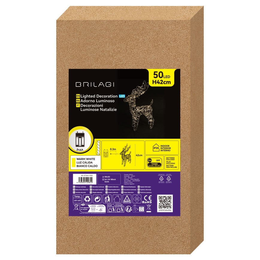 BRILAGI - LED-joulukoriste LED/3xAA 42 cm poro lämmin valkoinen/hopea