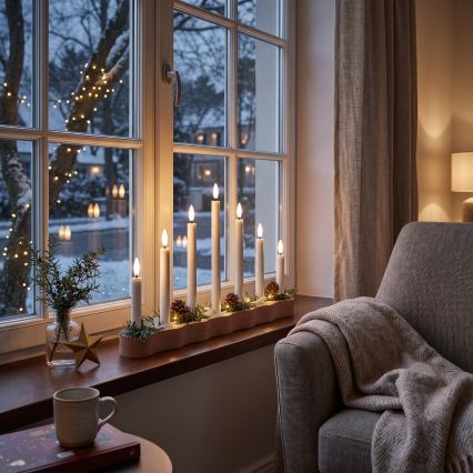 BRILAGI - LED-joulukynttilänjalka 7xLED/2xAA beige/valkoinen