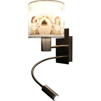 BRILAGI - LED Lasten taipuisa seinävalaisin BOBO 1xE27/25W/230V + LED/3W mattakromi/valkoinen/vaaleanpunainen/keijut