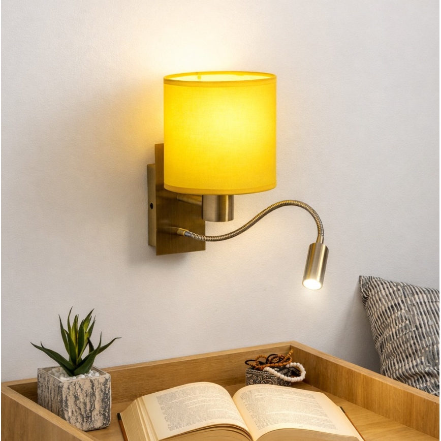 Brilagi - NUBILA joustava LED-seinävalaisin 1xE27/25W/230V + LED/3W messinki/keltainen