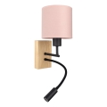 Brilagi - LED-joustava seinävalaisin BOBO WOOD 1xE27/25W/230V + LED/3W tammi/musta/vaaleanpunainen