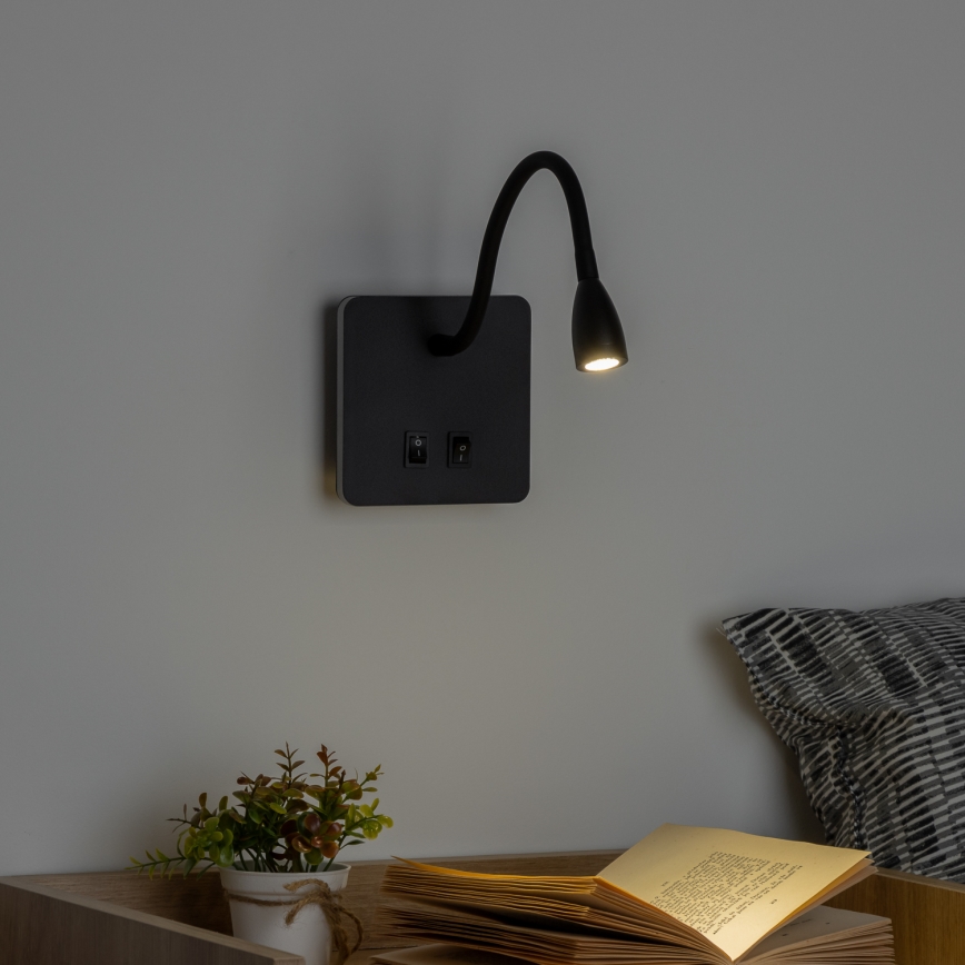Brilagi - LED Joustava seinävalaisin MAYA Double LED/4W/230V + LED/3W musta