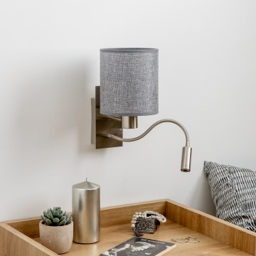 Brilagi - LED Joustava seinävalaisin NUBILA 1xE27/25W/230V + LED/3W mattakromi/harmaa