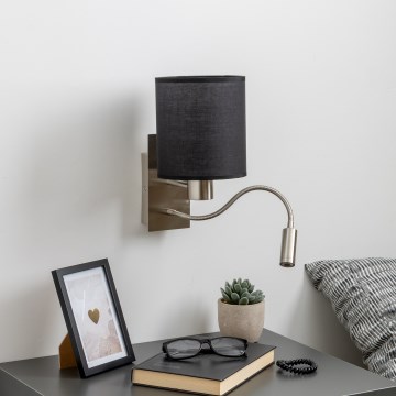 Brilagi - LED Joustava seinävalaisin NUBILA 1xE27/25W/230V + LED/3W mattakromi/musta