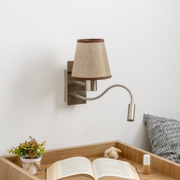 Brilagi - LED Joustava seinävalaisin NUBILA 1xE27/25W/230V + LED/3W mattakromi/ruskea