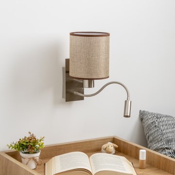 Brilagi - LED Joustava seinävalaisin NUBILA 1xE27/25W/230V + LED/3W mattakromi/ruskea