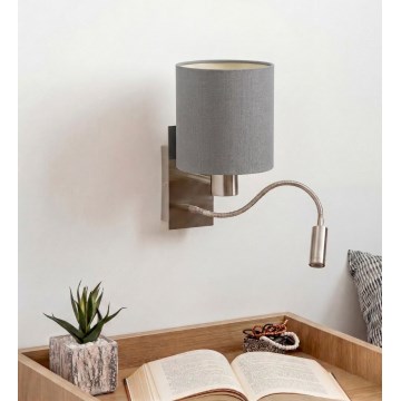 Brilagi - LED-joustava seinävalaisin NUBILA 1xE27/25W/230V + LED/3W mattakromi/vaaleanharmaa