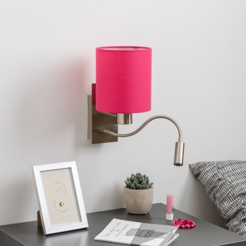 Brilagi - LED Joustava seinävalaisin NUBILA 1xE27/25W/230V + LED/3W mattakromi/vaaleanpunainen