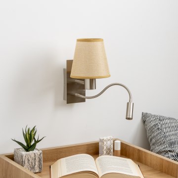 Brilagi - LED Joustava seinävalaisin NUBILA 1xE27/25W/230V + LED/3W mattakromi/vaaleanruskea