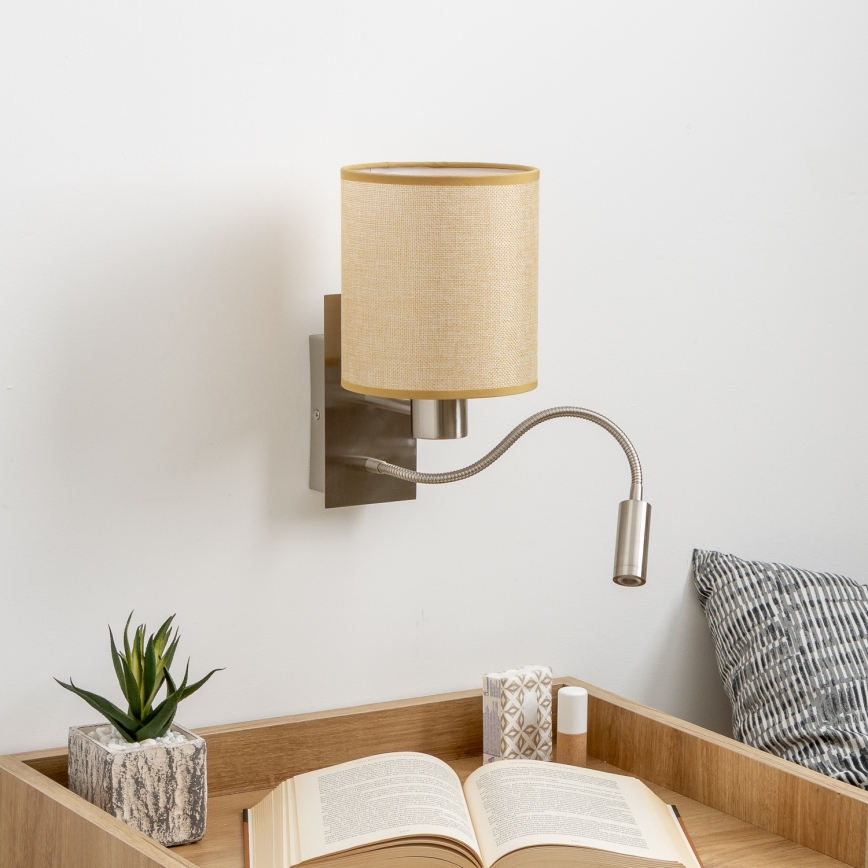 Brilagi - LED Joustava seinävalaisin NUBILA 1xE27/25W/230V + LED/3W mattakromi/vaaleanruskea