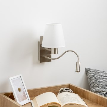 Brilagi - LED Joustava seinävalaisin NUBILA 1xE27/25W/230V + LED/3W mattakromi/valkoinen