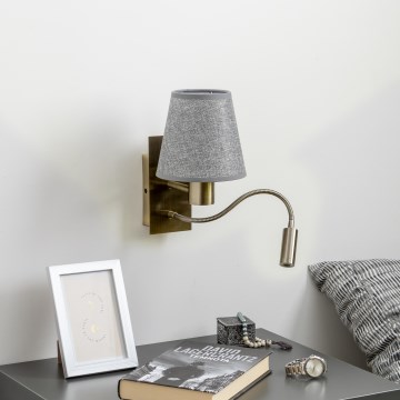 Brilagi - LED Joustava seinävalaisin NUBILA 1xE27/25W/230V + LED/3W messinki/harmaa