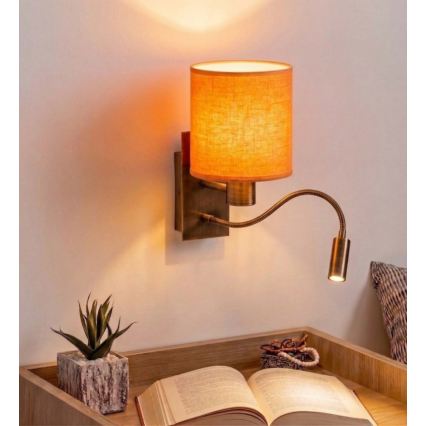 Brilagi - LED-joustava seinävalaisin NUBILA 1xE27/25W/230V + LED/3W messinki/oranssi