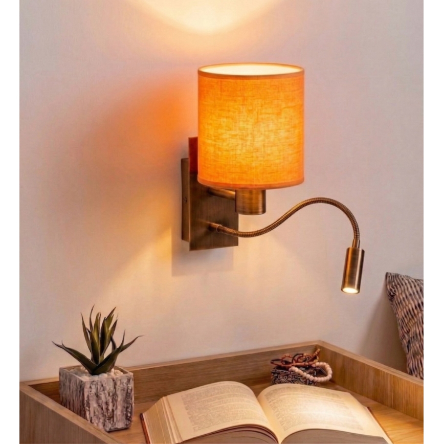 Brilagi - LED-joustava seinävalaisin NUBILA 1xE27/25W/230V + LED/3W messinki/oranssi