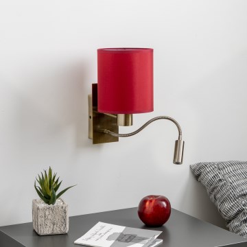 Brilagi - LED Joustava seinävalaisin NUBILA 1xE27/25W/230V+LED/3W messinki/Pompeilainen punainen