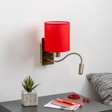 Brilagi - LED Joustava seinävalaisin NUBILA 1xE27/25W/230V + LED/3W messinki/punainen