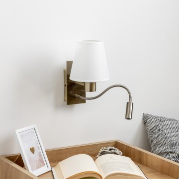 Brilagi - LED Joustava seinävalaisin NUBILA 1xE27/25W/230V + LED/3W messinki/valkoinen