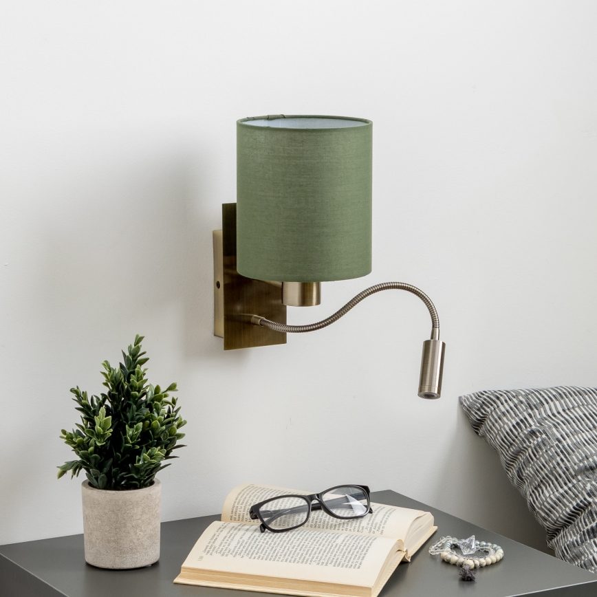 Brilagi - LED Joustava seinävalaisin NUBILA 1xE27/25W/230V + LED/3W messinki/vihreä