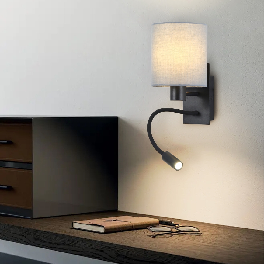 Brilagi - LED Joustava seinävalaisin NUBILA 1xE27/25W/230V + LED/3W musta/harmaa