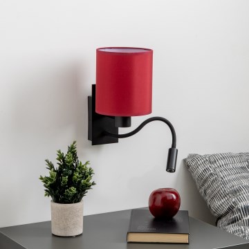 Brilagi - LED Joustava seinävalaisin NUBILA 1xE27/25W/230V + LED/3W musta/Pompeilainen punainen