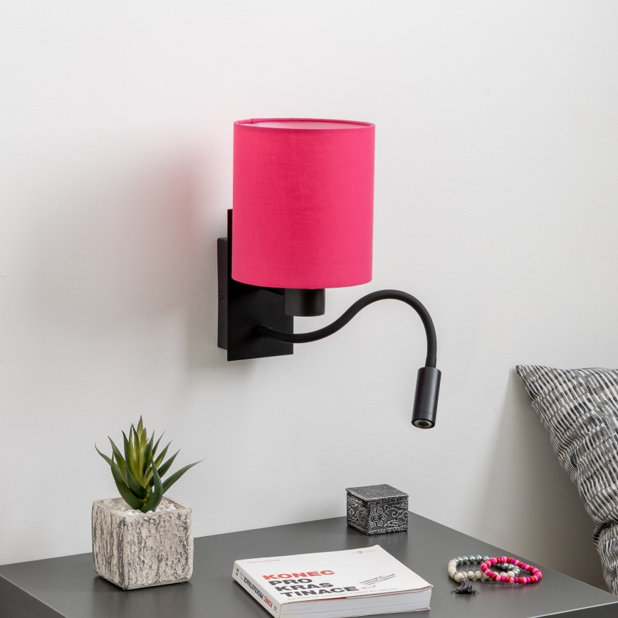 Brilagi - LED Joustava seinävalaisin NUBILA 1xE27/25W/230V + LED/3W musta/vaaleanpunainen