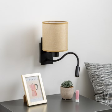 Brilagi - LED Joustava seinävalaisin NUBILA 1xE27/25W/230V + LED/3W musta/vaaleanruskea