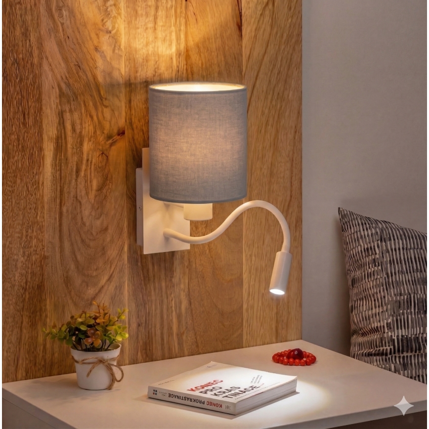 Brilagi - LED-joustava seinävalaisin NUBILA 1xE27/25W/230V + LED/3W valkoinen/vaaleanharmaa