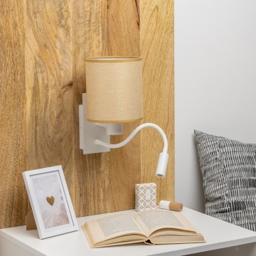 Brilagi - LED Joustava seinävalaisin NUBILA 1xE27/25W/230V + LED/3W valkoinen/vaaleanruskea