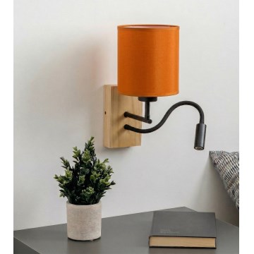 Brilagi - LED-joustava seinävalaisin NUBILA WOOD 1x E27/25W/230V + LED/3W tammi/musta/oranssi