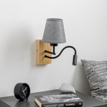 Brilagi - LED Joustava seinävalaisin NUBILA WOOD 1xE27/25W/230V + LED/3W tammi/harmaa