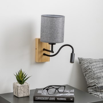 Brilagi - LED Joustava seinävalaisin NUBILA WOOD 1xE27/25W/230V + LED/3W tammi/harmaa