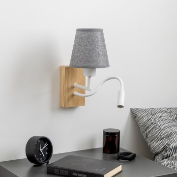 Brilagi - LED Joustava seinävalaisin NUBILA WOOD 1xE27/25W/230V + LED/3W tammi/harmaa