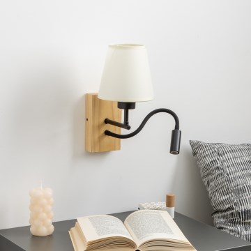 Brilagi - LED Joustava seinävalaisin NUBILA WOOD 1xE27/25W/230V + LED/3W tammi/kerma