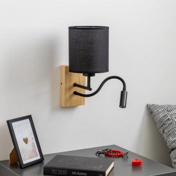 Brilagi - LED Joustava seinävalaisin NUBILA WOOD 1xE27/25W/230V + LED/3W tammi/musta