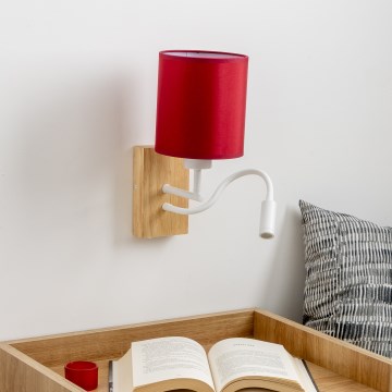Brilagi - LED Joustava seinävalaisin NUBILA WOOD 1xE27/25W/230V + LED/3W tammi/Pompeilainen punainen