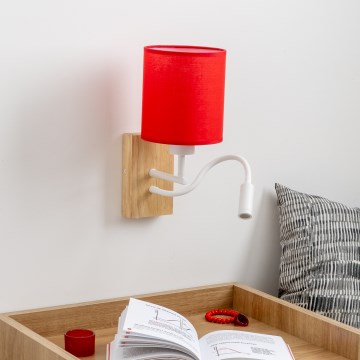 Brilagi - LED Joustava seinävalaisin NUBILA WOOD 1xE27/25W/230V + LED/3W tammi/punainen