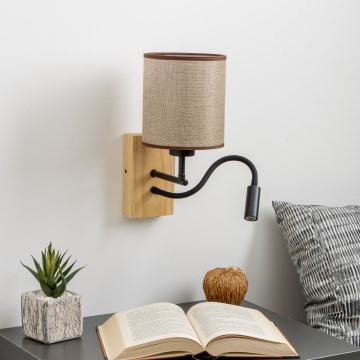 Brilagi - LED Joustava seinävalaisin NUBILA WOOD 1xE27/25W/230V + LED/3W tammi/ruskea