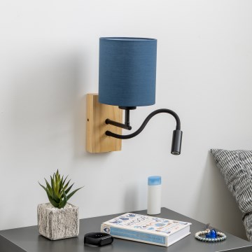 Brilagi - LED Joustava seinävalaisin NUBILA WOOD 1xE27/25W/230V + LED/3W tammi/tummansininen