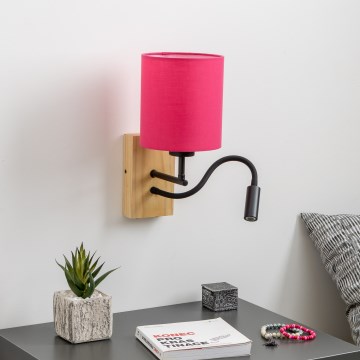 Brilagi - LED Joustava seinävalaisin NUBILA WOOD 1xE27/25W/230V + LED/3W tammi/vaaleanpunainen