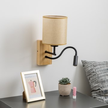 Brilagi - LED Joustava seinävalaisin NUBILA WOOD 1xE27/25W/230V + LED/3W tammi/vaaleanruskea