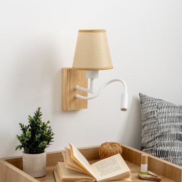 Brilagi - LED Joustava seinävalaisin NUBILA WOOD 1xE27/25W/230V + LED/3W tammi/vaaleanruskea