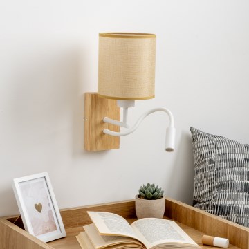 Brilagi - LED Joustava seinävalaisin NUBILA WOOD 1xE27/25W/230V + LED/3W tammi/vaaleanruskea