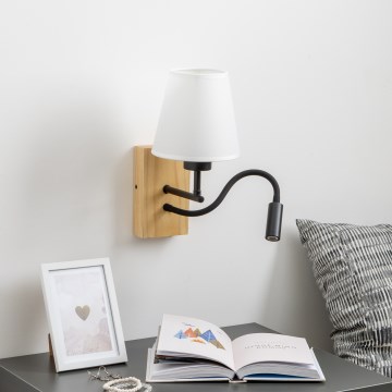 Brilagi - LED Joustava seinävalaisin NUBILA WOOD 1xE27/25W/230V + LED/3W tammi/valkoinen